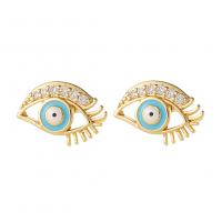Evil Eye Earrings Brass real gold plated & micro pave cubic zirconia & for woman & enamel gold Sold By Pair