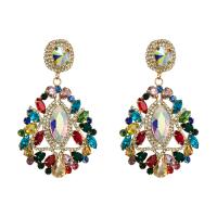 Rhinestone Earring, Tibetan Style, with Glass Rhinestone, Geometrical Pattern, plated, for woman & with rhinestone, more colors for choice, 58x100mm, Sold By Pair
