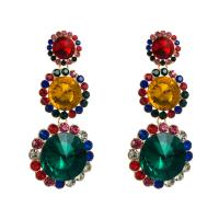 Rhinestone Earring, Tibetan Style, with Glass Rhinestone, Geometrical Pattern, plated, for woman & with rhinestone, more colors for choice, 35x80mm, Sold By Pair