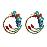 Rhinestone Earring, Tibetan Style, with Glass Rhinestone, Geometrical Pattern, plated, for woman & with rhinestone & hollow, more colors for choice, 55x70mm, Sold By Pair