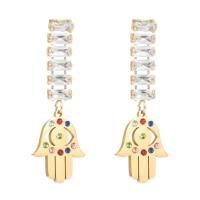 Rhinestone Earring Titanium Steel Hamsa real gold plated for woman & with rhinestone Sold By Pair