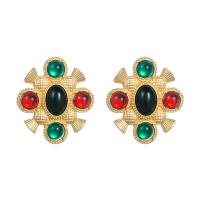 Resin Earring, Tibetan Style, with Resin, Geometrical Pattern, gold color plated, fashion jewelry & for woman, more colors for choice, 36x41mm, Sold By Pair