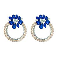 Strass Ohrring, Zinklegierung, mit Kunststoff Perlen, Geometrisches Muster, plattiert, für Frau & hohl, keine, 55x65mm, verkauft von Paar