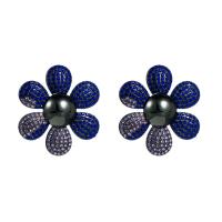 Rhinestone Earring Zinc Alloy Flower plated for woman & with rhinestone nickel lead & cadmium free Sold By Pair