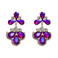 Rhinestone Earring Zinc Alloy with Glass Rhinestone Teardrop gold color plated for woman & with rhinestone Sold By Pair