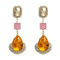 Rhinestone Earring Zinc Alloy with Glass Rhinestone & Resin Teardrop gold color plated for woman & with rhinestone Sold By Pair