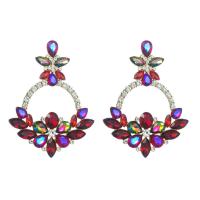 Rhinestone Earring, Tibetan Style, with Glass Rhinestone, Geometrical Pattern, plated, for woman & with rhinestone & hollow, more colors for choice, 53x70mm, Sold By Pair