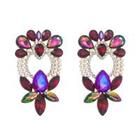 Rhinestone Earring, Tibetan Style, with Plastic Pearl, Geometrical Pattern, plated, for woman & with rhinestone & hollow, more colors for choice, 40x65mm, Sold By Pair