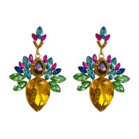Rhinestone Earring, Tibetan Style, with Glass Rhinestone, Geometrical Pattern, gold color plated, for woman & with rhinestone, more colors for choice, 42x60mm, Sold By Pair