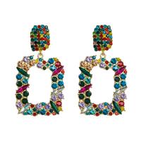 Rhinestone Earring Zinc Alloy with Glass Rhinestone Rectangle gold color plated for woman & with rhinestone & hollow Sold By Pair