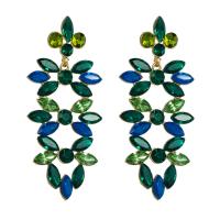 Rhinestone Earring, Tibetan Style, with Glass Rhinestone, Geometrical Pattern, gold color plated, for woman & hollow, more colors for choice, 30x71mm, Sold By Pair