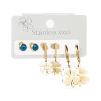 Rhinestone Earring Titanium Steel real gold plated three pieces & for woman & enamel & with rhinestone 5mm 9mm Sold By Set