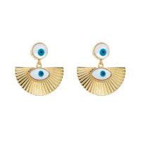 Evil Eye Earrings, Tibetan Style, Geometrical Pattern, gold color plated, for woman & enamel, nickel, lead & cadmium free, 35x36mm, Sold By Pair