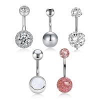 316L Stainless Steel Belly Ring plated 5 pieces & Unisex & with rhinestone Sold By Lot