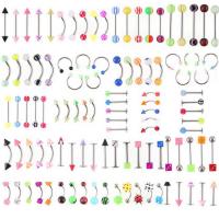 316L Stainless Steel Belly Ring with Acrylic random style & mixed Random Color 3-6mm 5*8mm 5*7mm Sold By Lot