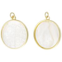 Brass Jewelry Pendants, Flat Round, gold color plated, Unisex & different designs for choice, white, 22x24.50x2.50mm, Hole:Approx 2mm, Sold By PC