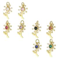 Cubic Zirconia Micro Pave Brass Pendant, Flower, gold color plated, DIY & micro pave cubic zirconia, more colors for choice, 10x16x3.50mm, Hole:Approx 3mm, 10PCs/Lot, Sold By Lot