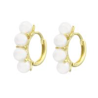 Brass Huggie Hoop Earring with Plastic Pearl gold color plated for woman Sold By Pair