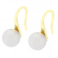 Messing Tropfen Ohrringe, mit Kunststoff Perlen, goldfarben plattiert, für Frau, 8x15x12mm, 10PaarePärchen/Menge, verkauft von Menge