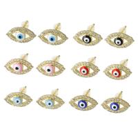 Evil Eye Earrings Brass gold color plated DIY & micro pave cubic zirconia & enamel Sold By Pair