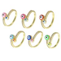 Evil Eye Jewelry Ring Finger, cobre, cromado de cor dourada, Ajustável & DIY & micro pavimento em zircônia cúbica & esmalte, Mais cores pare escolha, tamanho:8.5, vendido por PC