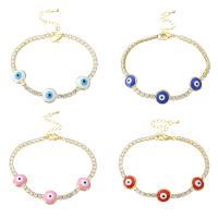 Evil Eye Jewelry Bracelet, Brass, gold color plated, DIY & micro pave cubic zirconia & enamel, more colors for choice, Length:Approx 9 Inch, Sold By PC