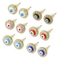 Evil Eye Earrings Brass gold color plated DIY & micro pave cubic zirconia & enamel Sold By Pair