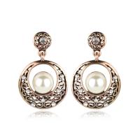 Tibetan Style Drop Earrings, with Plastic Pearl, antique gold color plated, fashion jewelry & for woman & with rhinestone, nickel, lead & cadmium free, 43x27mm, Sold By Pair
