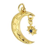 Cubic Zirconia Micro Pave Brass Pendant, Moon, gold color plated, fashion jewelry & DIY & micro pave cubic zirconia & for woman, golden, 15x22x3mm, Hole:Approx 3.5mm, 10PCs/Lot, Sold By Lot