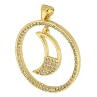 Cubic Zirconia Micro Pave Brass Pendant, Round, gold color plated, fashion jewelry & DIY & micro pave cubic zirconia & for woman, golden, 27x30x2mm, Hole:Approx 3.5mm, 10PCs/Lot, Sold By Lot