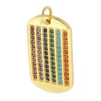 Cubique Pendentif en laiton zircon pavent, Placage de couleur d'or, bijoux de mode & DIY & pavé de micro zircon & pour femme, multicolore, 13x23x2mm, Trou:Environ 4mm, 10PC/lot, Vendu par lot