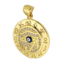 Evil Eye Pendants Brass Round gold color plated fashion jewelry & DIY & evil eye pattern & micro pave cubic zirconia & for woman & enamel golden Approx 3mm Sold By Lot