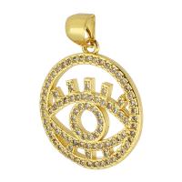 Cubic Zirconia Micro Pave Brass Pendant Round gold color plated fashion jewelry & DIY & evil eye pattern & micro pave cubic zirconia & for woman golden Approx 3mm Sold By Lot