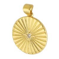 Cubic Zirconia Micro Pave Brass Pendant, Round, gold color plated, fashion jewelry & DIY & micro pave cubic zirconia & for woman, golden, 18x20x2mm, Hole:Approx 3.5mm, 10PCs/Lot, Sold By Lot