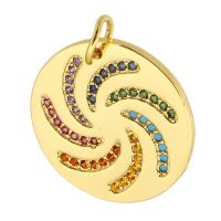 Cubic Zirconia Micro Pave Brass Pendant Round gold color plated fashion jewelry & DIY & micro pave cubic zirconia & for woman multi-colored Approx 3mm Sold By Lot