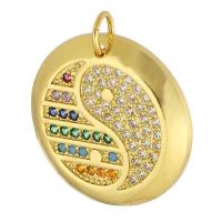 Cubic Zirconia Micro Pave Brass Pendant, Round, gold color plated, fashion jewelry & DIY & micro pave cubic zirconia & for woman, multi-colored, 19.50x19.50x3mm, Hole:Approx 3mm, 10PCs/Lot, Sold By Lot
