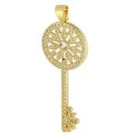 Cubic Zirconia Micro Pave Brass Pendant, Key, gold color plated, fashion jewelry & DIY & micro pave cubic zirconia & for woman, golden, 17x45x2mm, Hole:Approx 3mm, 10PCs/Lot, Sold By Lot