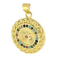 Cubic Zirconia Micro Pave Brass Pendant, Round, gold color plated, fashion jewelry & DIY & micro pave cubic zirconia & for woman, multi-colored, 19.50x23x3mm, Hole:Approx 4mm, 10PCs/Lot, Sold By Lot