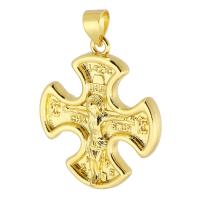 Brass Cross Pendants, gold color plated, fashion jewelry & DIY & for woman, golden, 23x27x4mm, Hole:Approx 3.5mm, 10PCs/Lot, Sold By Lot
