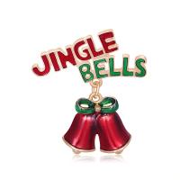 joulu Rintaneulat, Sinkkiseos, Christmas Bell, KC kullan väri kullattu, Unisex & emali, punainen, nikkeli, lyijy ja kadmium vapaa, 35x39mm, Myymät PC