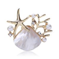 Shell Brooch Zinc Alloy with Shell & Rhinestone & Plastic Pearl plated for woman nickel lead & cadmium free Sold By PC