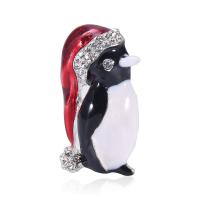 Christmas Brooches, Tibetan Style, Penguin, silver color plated, for woman & enamel & with rhinestone, mixed colors, nickel, lead & cadmium free, 24x40mm, Sold By PC