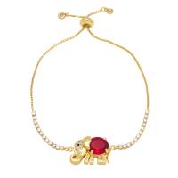 Brass Bracelet, Elephant, 18K gold plated, micro pave cubic zirconia & for woman, more colors for choice, nickel, lead & cadmium free, 26x15mm, Length:9.4. Inch, Sold By PC
