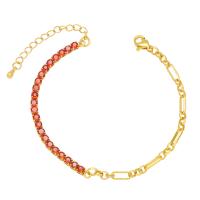 Brass Bracelet with 2 extender chain 18K gold plated micro pave cubic zirconia & for woman nickel lead & cadmium free Length 6.7 Inch Sold By PC