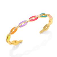 Brass Cuff Bangle 18K gold plated micro pave cubic zirconia & for woman & enamel nickel lead & cadmium free Sold By PC