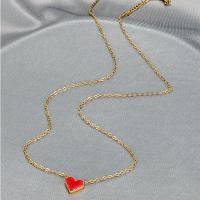 Stainless Steel Jewelry Necklace, 304 Stainless Steel, Heart, Vacuum Ion Plating, for woman & enamel, red, 9mm, Length:45-50 cm, Sold By PC