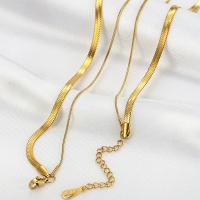 Multi Layer Necklace 304 Stainless Steel Vacuum Ion Plating Double Layer & for woman golden Length 42-50 cm Sold By PC