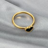 Enamel Stainless Steel Finger Ring 304 Stainless Steel Heart Vacuum Ion Plating & for woman golden 8mm Sold By PC