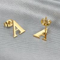 Stainless Steel Stud Earrings, 304 Stainless Steel, Letter A, Vacuum Ion Plating, for woman, golden, 9x10mm, Sold By PC