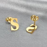Roestvrij staal Stud Earrings, 304 roestvrij staal, Letter S, voor vrouw, gouden, 9x10mm, Verkocht door PC